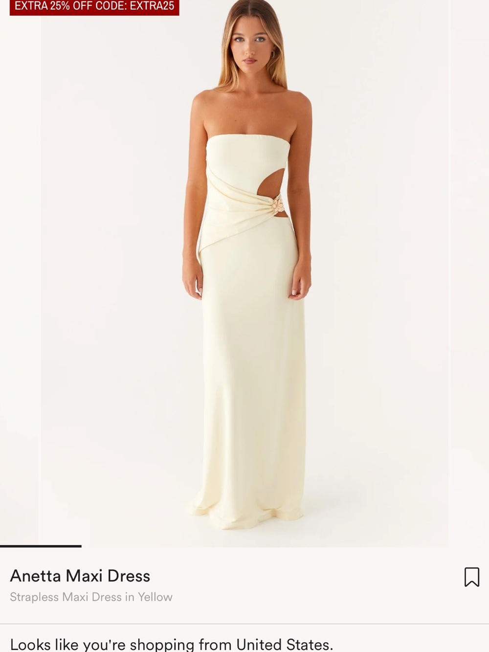 Anetta Strapless Maxi Dress in Soft Yellow